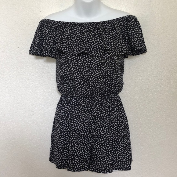 Joe Boxer Black Floral Off the Shoulder Romper - Picture 2 of 5